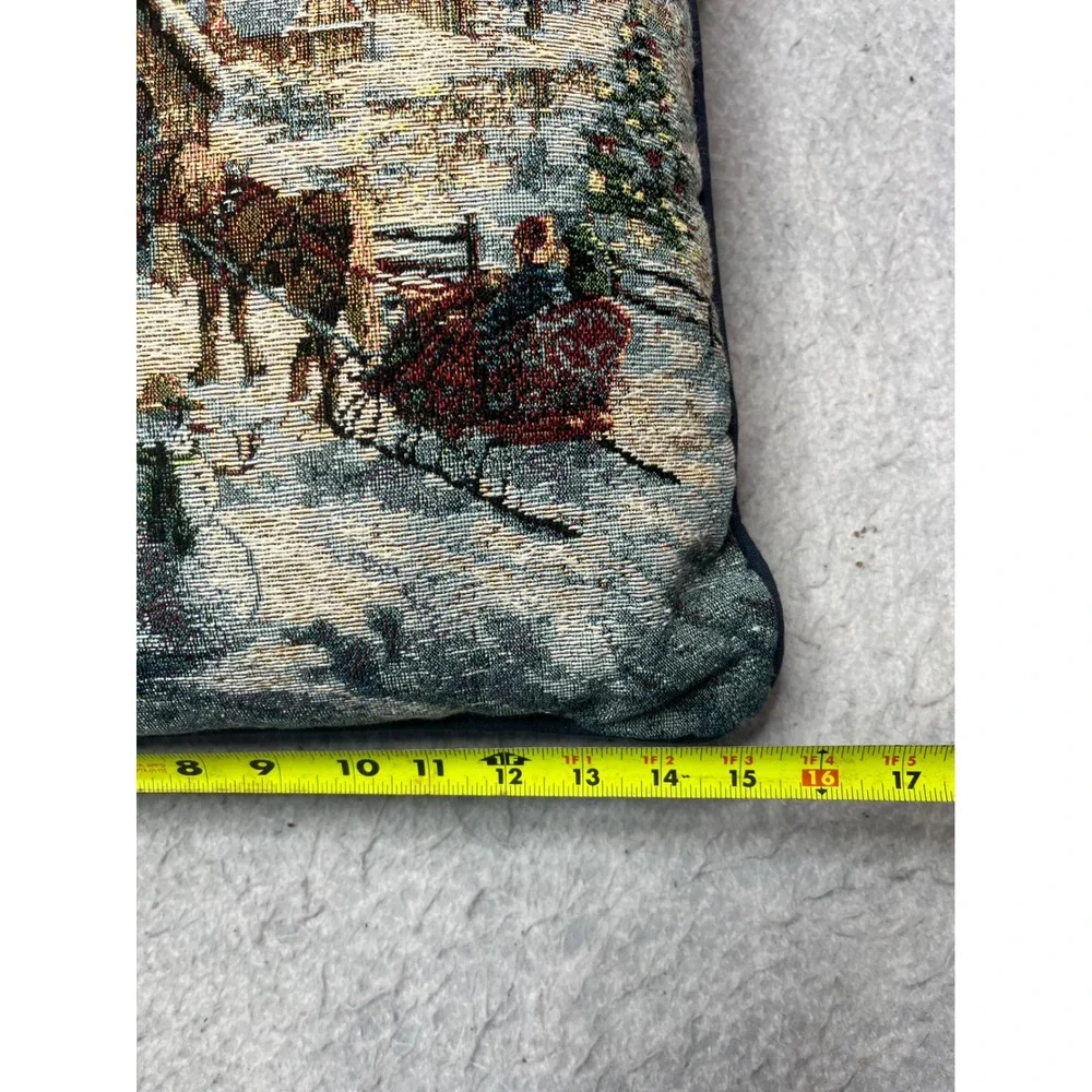 Nicky Boehme Winter Tapestry Throw Pillow snow Bridge Sleigh‎ Scene